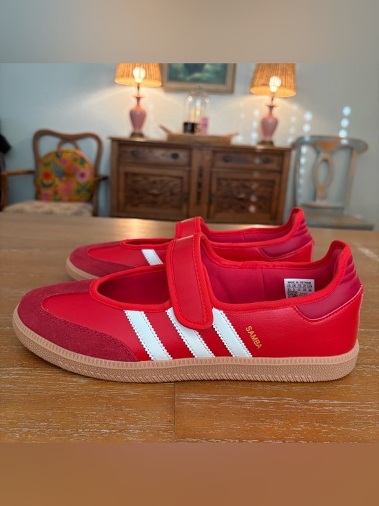 Adidas Samba Shoes - NWOB Adidas Samba Mary Janes Sneakers Red White Stripes Velcro Strap Closure